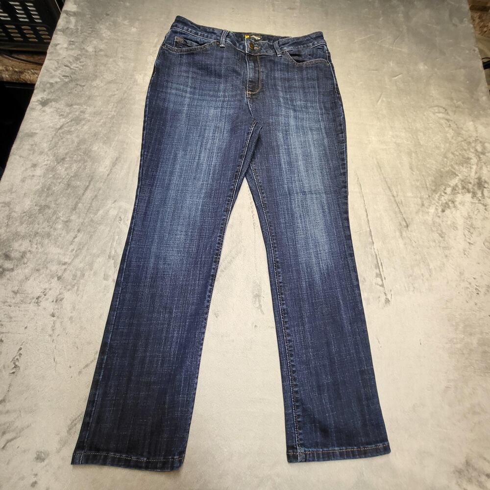 Lee Jeans Womens 14 Petite Blue Denim Straight Leg Mid Rise Secretly Shapes